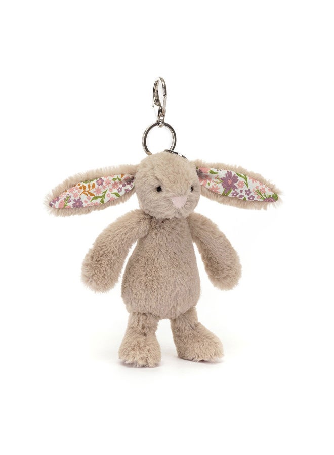Jellycat سحر الأرنب البيج بلوسوم حقيبة تشارم 13 سم، حلقة مفاتيح أرنب محشوة بأذنين مزهرتين، إكسسوار حيوان محشو ناعم - Image 2